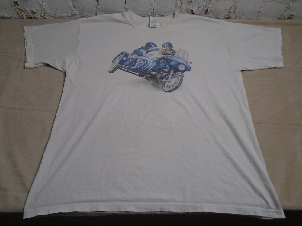 Vintage 90s Motocycle Side Car Grandpa Memorial T Shirt Graphic White XL Biker